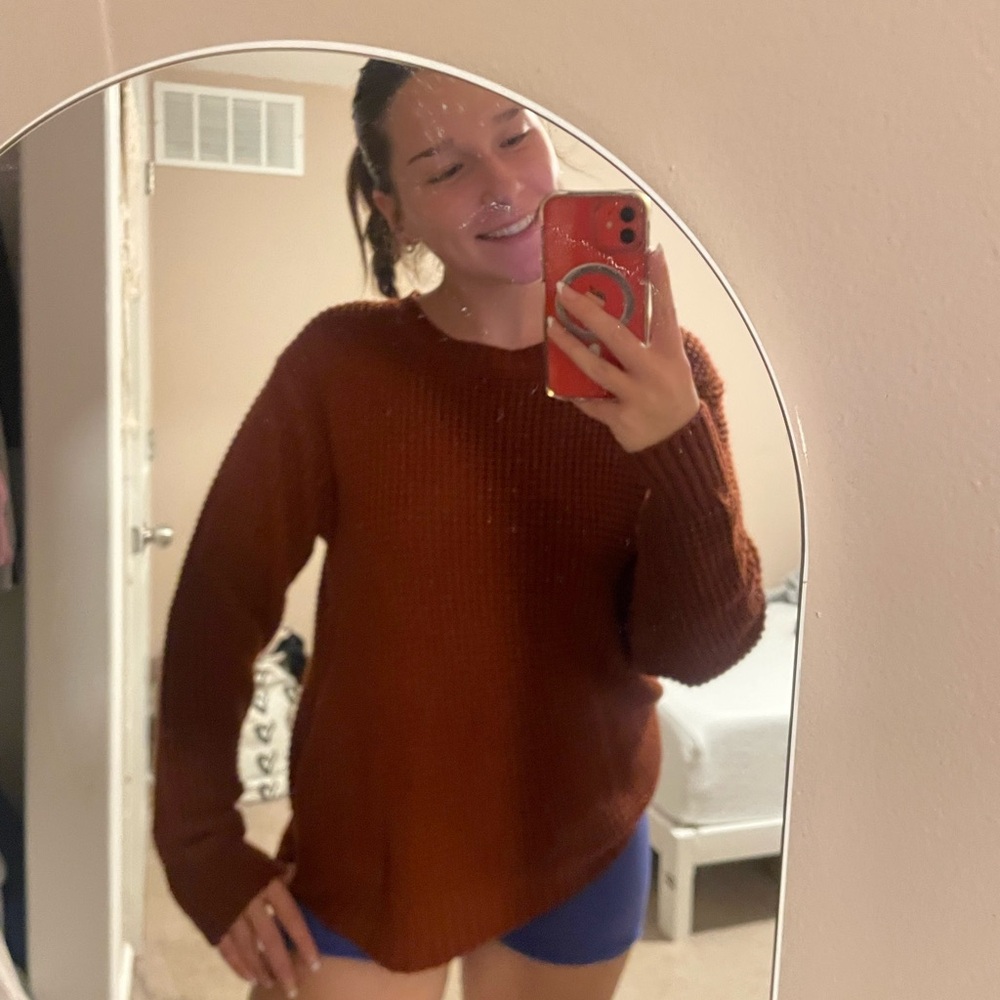 Zenana Outfitters Rich Brown Crew Neck Sweater